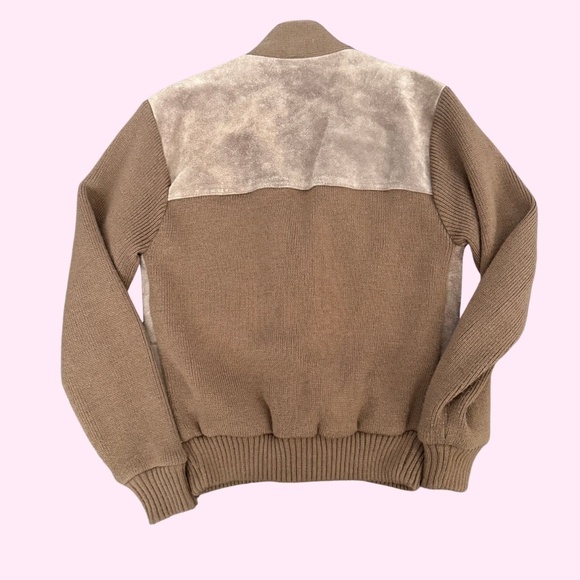 1980s Outdoor Exchange Genuine Suede and Cable Knit Cardigan Size M - Picture 2 of 9